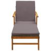 Sun Lounger with Cushion Poly Rattan and Solid Acacia Wood Gray
