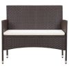 Patio Bench with Cushion Poly Rattan Brown