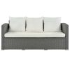 Outdoor Patio 5-Piece All-Weather PE Wicker Rattan Sectional Sofa Set with Multifunctional Table and Ottoman, Gray Wicker+ Beige Cushion