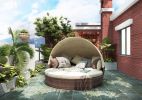 Patio Furniture Round Outdoor Sectional Sofa Set Rattan Daybed Sunbed with Retractable Canopy, Separate Seating and Removable Cushion (Beige)