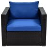 6PCS Outdoor Patio Sectional All Weather PE Wicker Rattan Sofa Set with Glass Table, Blue Cushion+ Brown Wicker