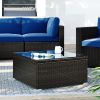 6PCS Outdoor Patio Sectional All Weather PE Wicker Rattan Sofa Set with Glass Table, Blue Cushion+ Brown Wicker