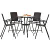 Outdoor Patio PE Wicker 5-Piece Counter Height Dining Table Set with Umbrella Hole and 4 Foldable Chairs, Brown