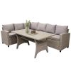 Patio Outdoor Furniture PE Rattan Wicker Conversation Set All-Weather Sectional Sofa Set with Table & Soft Cushions (Brown)