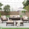 6-Piece Outdoor Patio PE Wicker Rattan Sofa Set Dining Table Set with Removable Cushions and Tempered Glass Tea Table for Backyard, Poolside, Deck
