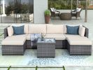 7 Piece Rattan Sectional Seating Group with Cushions, Outdoor Ratten Sofa NEW!