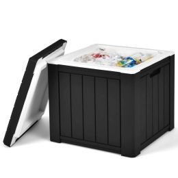 3-In-1 Patio 10 Gallon Ice Cube Cooler Box Table Stool Storage W/Handle (Color: Black)
