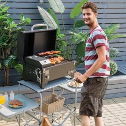 Outdoor Portable Tabletop Pellet Grill and Smoker with Digital Control System for BBQ (Color: Black)