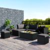 Large Outdoor Wicker Sofa Set, PE Rattan, Movable Cushion, Sectional Lounger Sofa, For Backyard, Porch, Pool, Beige