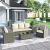 5 Piece Rattan Sectional Seating Group with Cushions and table, Patio Furniture Sets, Outdoor Wicker Sectional