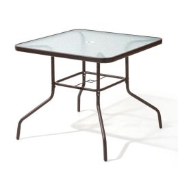 Outdoor Garden Lawn Pool Deck High Dining Bistro Table Tempered Glass Top with Umbrella Hole (Color: As the pic show)