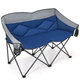 Folding Camping Chair with Bags and Padded Backrest (Color: Blue)