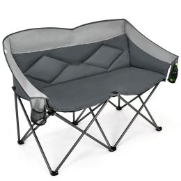 Folding Camping Chair with Bags and Padded Backrest (Color: Gray)