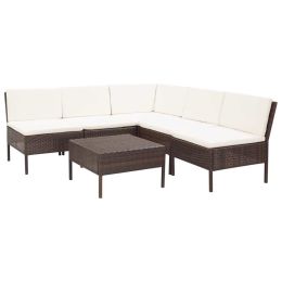 6 Piece Garden Lounge Set with Cushions Poly Rattan Brown (Color: Brown)