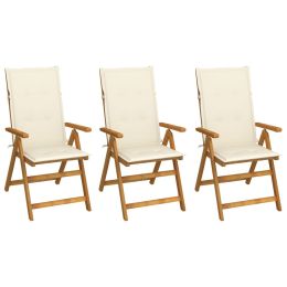Folding Garden Chairs 3 pcs with Cushions Solid Acacia Wood (Color: Brown)