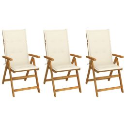 Folding Garden Chairs 3 pcs with Cushions Solid Acacia Wood (Color: Brown)