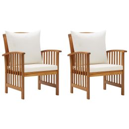 Garden Chairs with Cushions 2 pcs Solid Acacia Wood (Color: Brown)