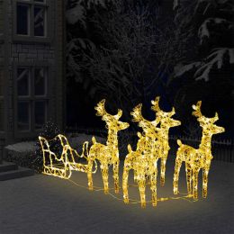 Reindeers & Sleigh Christmas Decoration 110.2"x11"x21.7" Acrylic (Color: White)