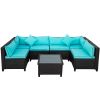 Quality Rattan Wicker Patio Set, U-Shape Sectional Outdoor Furniture Set with Cushions and Accent Pillows