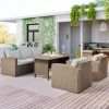 Outdoor Patio Furniture Set 4-Piece Conversation Set Wicker Furniture Sofa Set with Grey Cushions