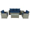 5 Piece Rattan Sectional Seating Group with Cushions and table, Patio Furniture Sets, Outdoor Wicker Sectional