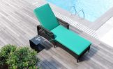 Outdoor patio pool PE rattan wicker chair wicker sun lounger, Adjustable backrest, beige cushion, Black wicker (1 set)