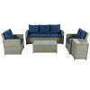5 Piece Rattan Sectional Seating Group with Cushions and table, Patio Furniture Sets, Outdoor Wicker Sectional