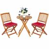 3 Pieces Patio Folding Wooden Bistro Set Cushioned Chair