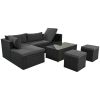 Large Outdoor Wicker Sofa Set, PE Rattan, Movable Cushion, Sectional Lounger Sofa, For Backyard, Porch, Pool, Beige
