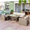 Outdoor Patio Furniture Set 4-Piece Conversation Set Wicker Furniture Sofa Set with Grey Cushions