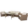 Outdoor Patio Furniture Set 4-Piece Conversation Set Wicker Furniture Sofa Set with Grey Cushions