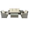 5 Piece Rattan Sectional Seating Group with Cushions and table, Patio Furniture Sets, Outdoor Wicker Sectional