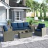 5 Piece Rattan Sectional Seating Group with Cushions and table, Patio Furniture Sets, Outdoor Wicker Sectional