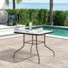 Outdoor Garden Lawn Pool Deck High Dining Bistro Table Tempered Glass Top with Umbrella Hole