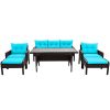 6-Piece Outdoor Patio PE Wicker Rattan Sofa Set Dining Table Set with Removable Cushions and Tempered Glass Tea Table for Backyard, Poolside, Deck