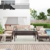 6-Piece Outdoor Patio PE Wicker Rattan Sofa Set Dining Table Set with Removable Cushions and Tempered Glass Tea Table for Backyard, Poolside, Deck